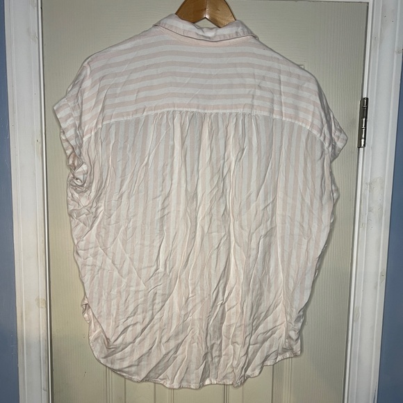 Madewell Shirt Women's M Pink Striped Short Dolman Sleeve Button Up Collard - Picture 3 of 3